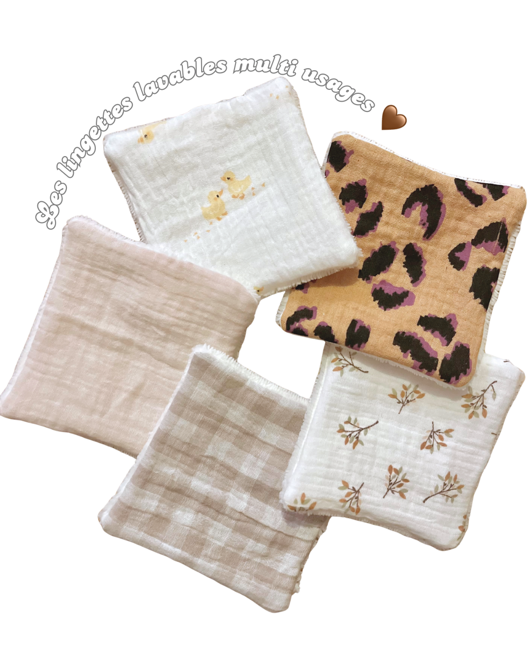 Lot de 5 Lingettes lavables - fait main