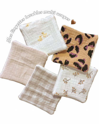 Lot de 5 Lingettes lavables - fait main