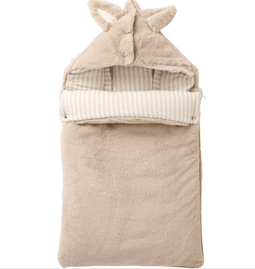 Nid d’ange fausse fourrure angora doublé gaze de coton - beige