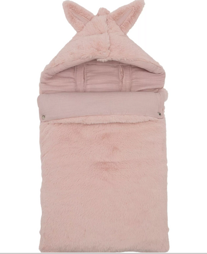 Nid d’ange fausse fourrure angora doublé gaze de coton - rose pétale