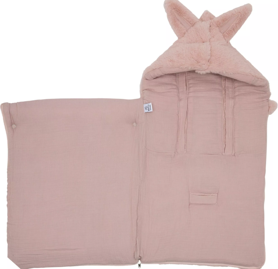 Nid d’ange fausse fourrure angora doublé gaze de coton - rose pétale