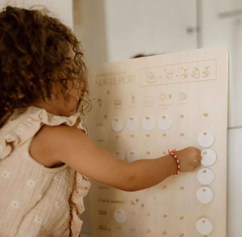 Tableau d'apprentissage en bois - J'apprends à aller sur le pot