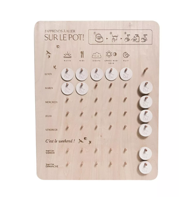 Tableau d'apprentissage en bois - J'apprends à aller sur le pot